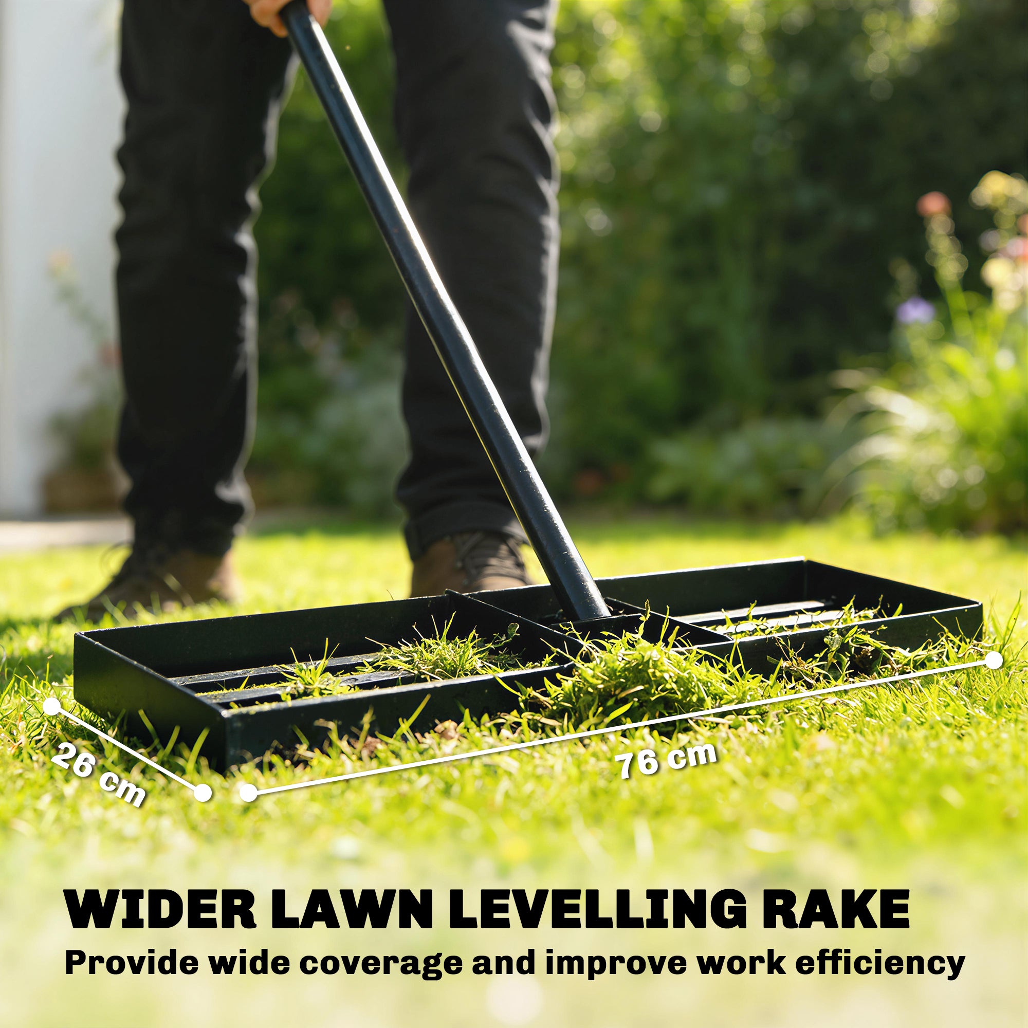 Outsunny Lawn Levelling Rake, 76 x 26 cm Lawn Leveller Lute with 169 cm Handle for Grass Soil Sand Yard Golf Course 
