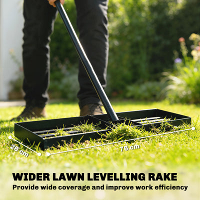 Outsunny Lawn Levelling Rake, 76 x 26 cm Lawn Leveller Lute with 169 cm Handle for Grass Soil Sand Yard Golf Course 