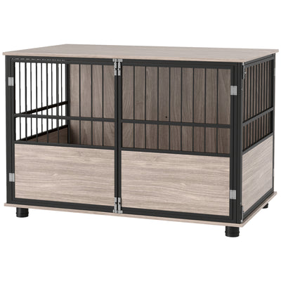 PawHut 100cm Furniture Style Dog Crate Dog Cage End Table Indoor with 3 Doors Soft Washable Cushion, for Large Sized Dogs 