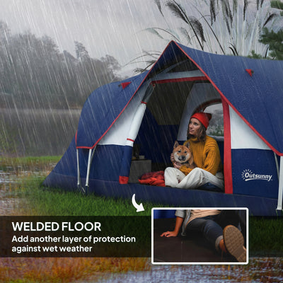 Outsunny 5-6 Man Camping Tent, Tunnel Tent, Water Resistant Hiking Shelter with Groundsheet and Carry Bag, Navy Blue 