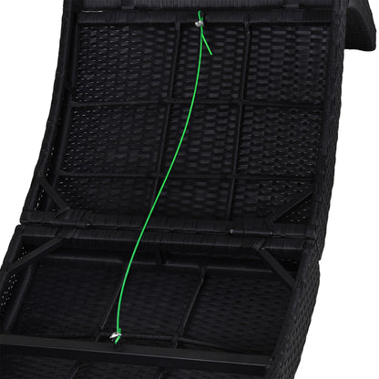 Outsunny Outdoor Foldable PE Rattan Sun Lounger with Soft Padded Cushion, Ergonomic Curved Design Sun Bed for Balcony, Garden, Black 