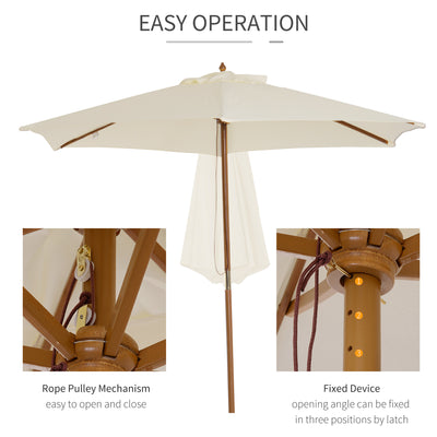 Outsunny 2.5m Wood Garden Parasol Sun Shade Patio Outdoor Wooden Umbrella Canopy Cream White 