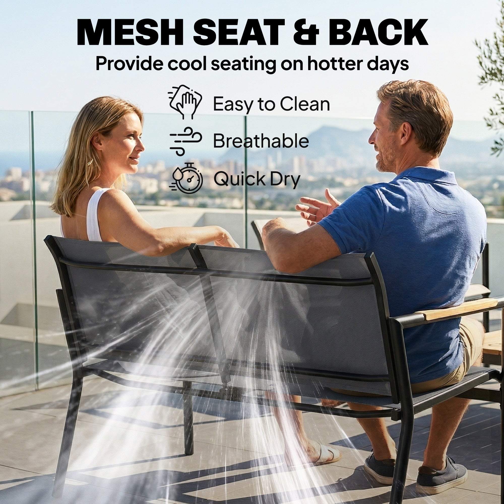 Outsunny 4 Seater Garden Furniture Set with Loveseat, Armchairs, Table, Metal Garden Sofa Set with Breathable Seats, Grey 
