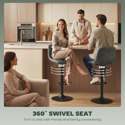 HOMCOM Bar Stools Set of 2, Modern Swivel Barstools with Footrest for Kitchen Island and Dining Room, Green 