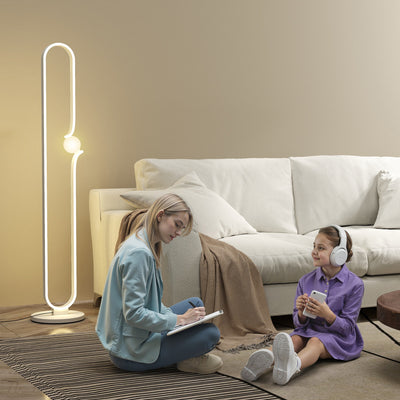 HOMCOM LED Floor Lamp, Dimmable Floor Standing Lamp with Glass Night Light, Foot Switch for Living Room, Bedroom, Office, White 