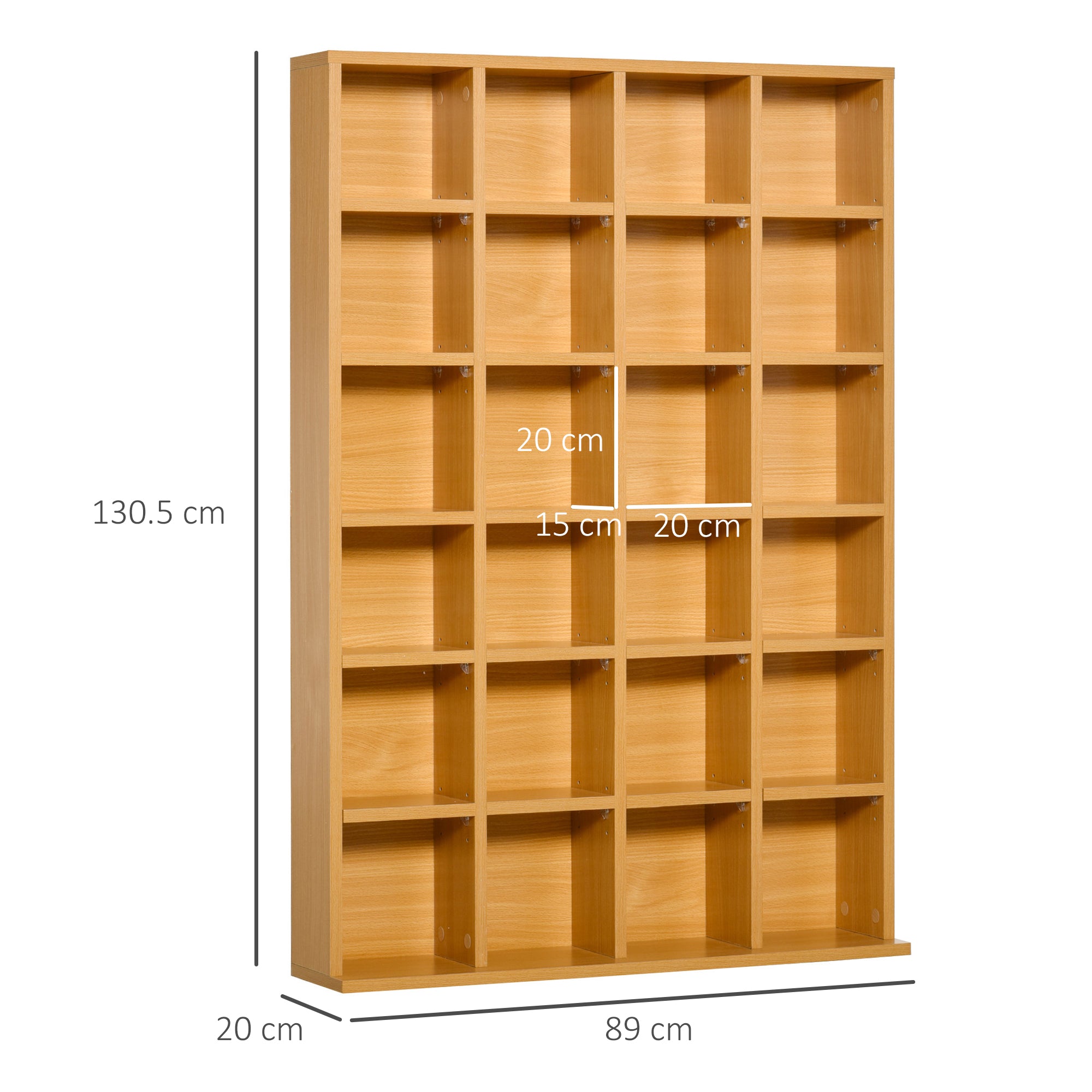 HOMCOM CD Storage Unit with Adjustable Shelves, 89 x 130.5 cm, Beech Wood Finish 