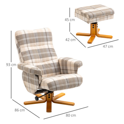 HOMCOM Linen Swivel Recliner Chair with Footstool, Wooden Base and Storage for Living Room, Multicolour 