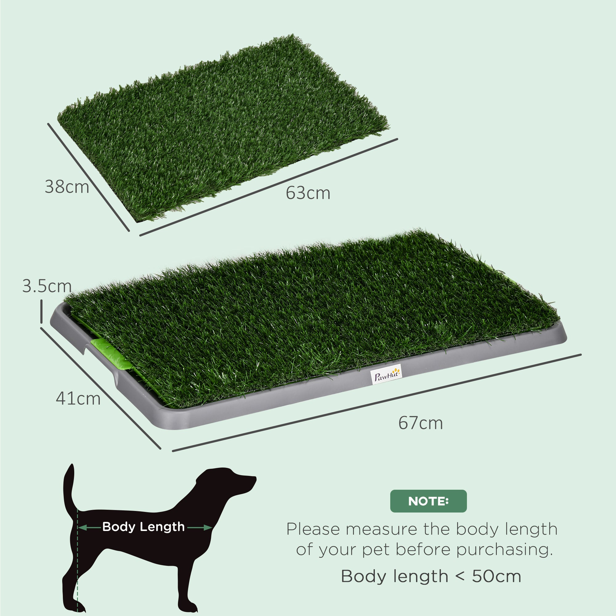 PawHut Artificial Grass Dog Toilet with Tray for Potty Training Indoor Outdoor, 2 Packs, 67 x 41cm 