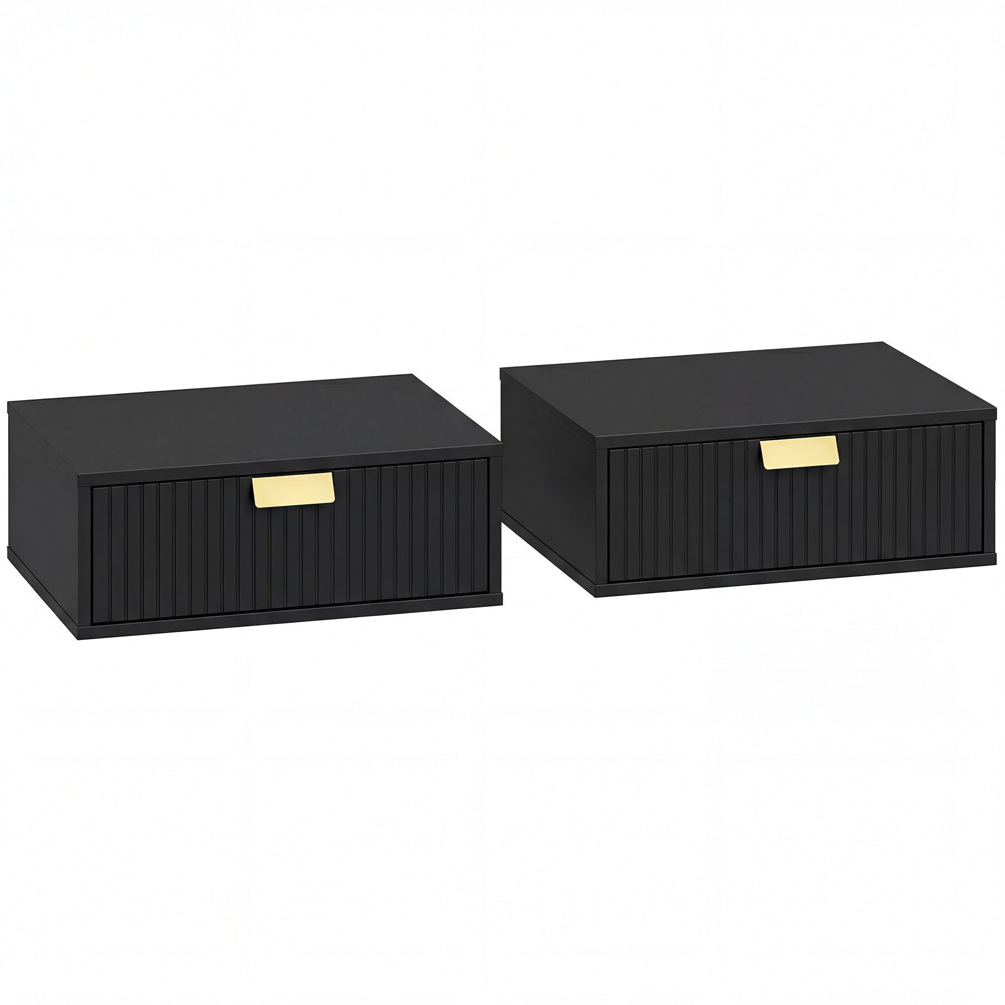 HOMCOM Modern Floating Nightstands Set of 2, Wall Mounted Bedside Tables with Wave Drawer Black 