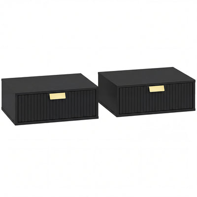 HOMCOM Modern Floating Nightstands Set of 2, Wall Mounted Bedside Tables with Wave Drawer Black 