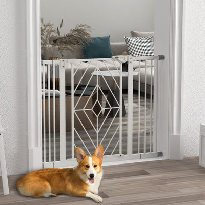 PawHut Pressure Fit Stair Gate Dog Gate w/ Auto Closing Door, Double Locking, Easy Installation, for 74-100cm Openings - White 