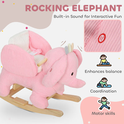 AIYAPLAY Kids Rocking Horse, Baby Ride on Elephant Rocker with Safety Belt and Sound for Toddlers 18 to 36 Months, Pink 