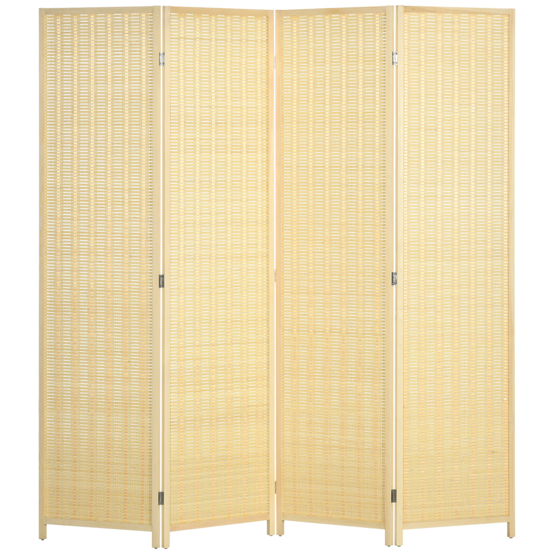 HOMCOM 4 Panel Folding Room Divider Screen, Wall Panel Privacy Furniture, Freestanding Paravent Partition Separator for Living Room, Bedroom and Office, 180 x 180cm, Natural 