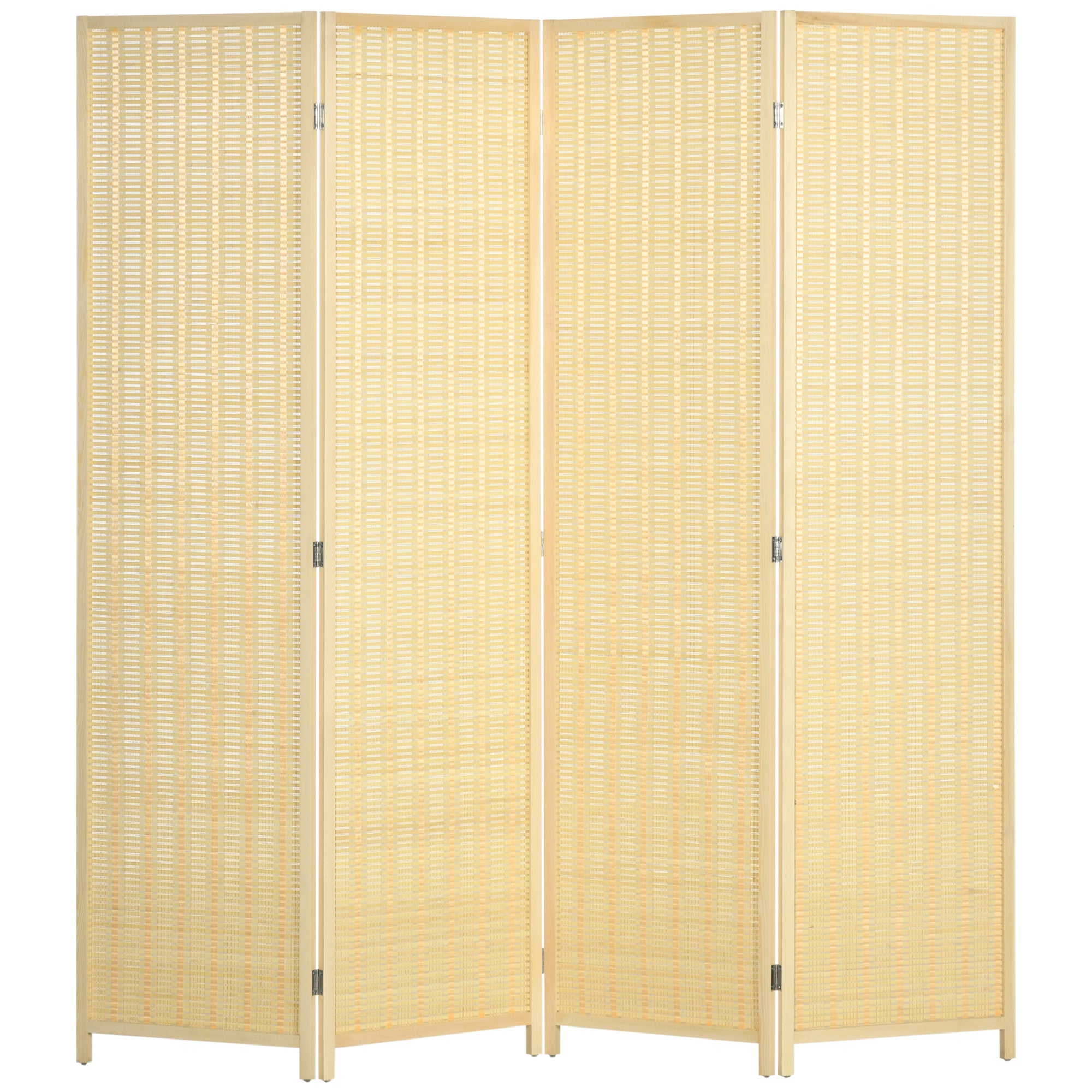HOMCOM 4 Panel Folding Room Divider Screen, Wall Panel Privacy Furniture, Freestanding Paravent Partition Separator for Living Room, Bedroom and Office, 180 x 180cm, Natural 