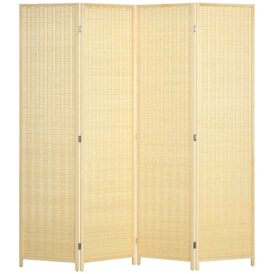 HOMCOM 4 Panel Folding Room Divider Screen, Wall Panel Privacy Furniture, Freestanding Paravent Partition Separator for Living Room, Bedroom and Office, 180 x 180cm, Natural 