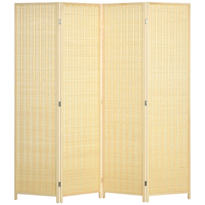 HOMCOM 4 Panel Folding Room Divider Screen, Wall Panel Privacy Furniture, Freestanding Paravent Partition Separator for Living Room, Bedroom and Office, 180 x 180cm, Natural 