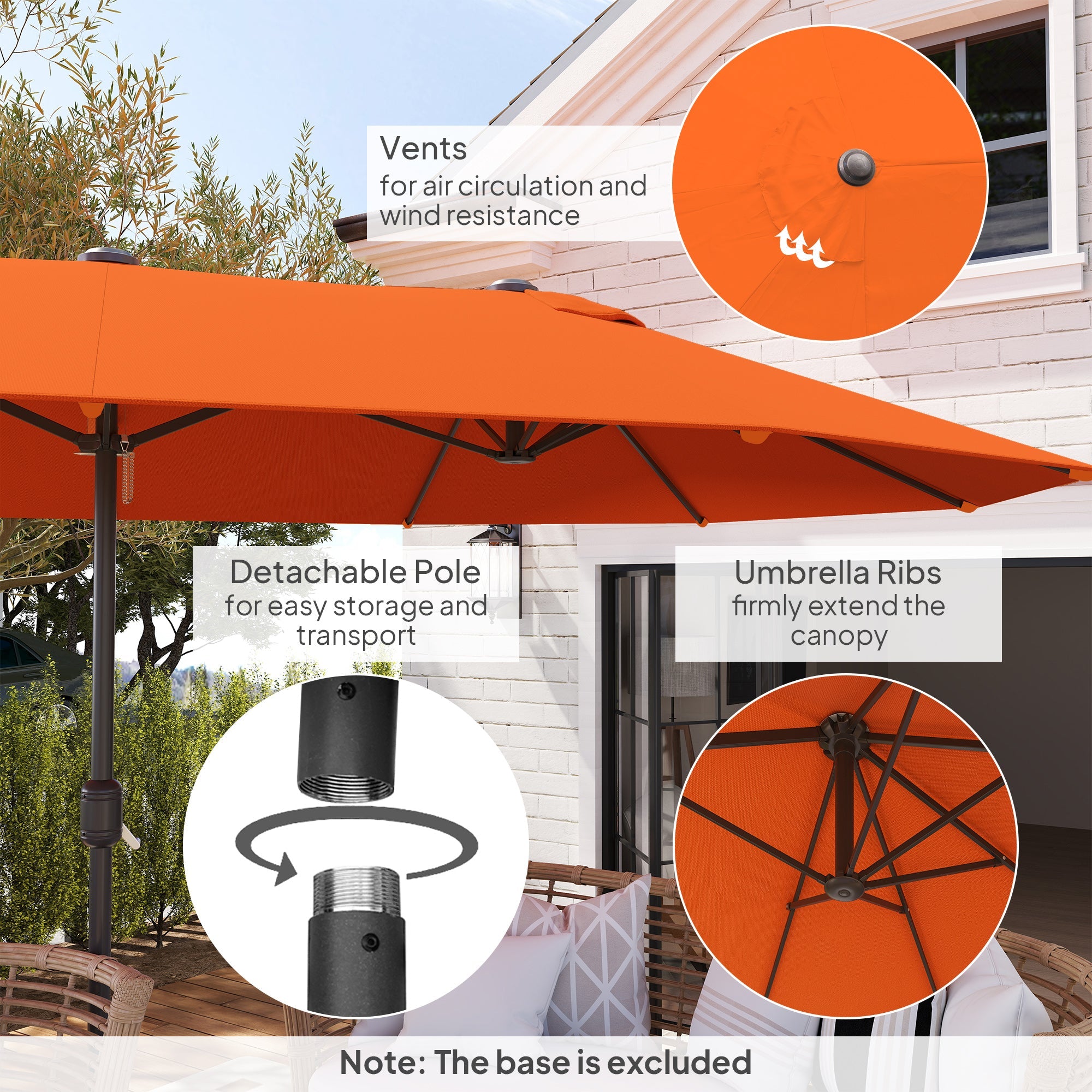 Outsunny 4.6m Double-Sided Garden Parasol - Orange 