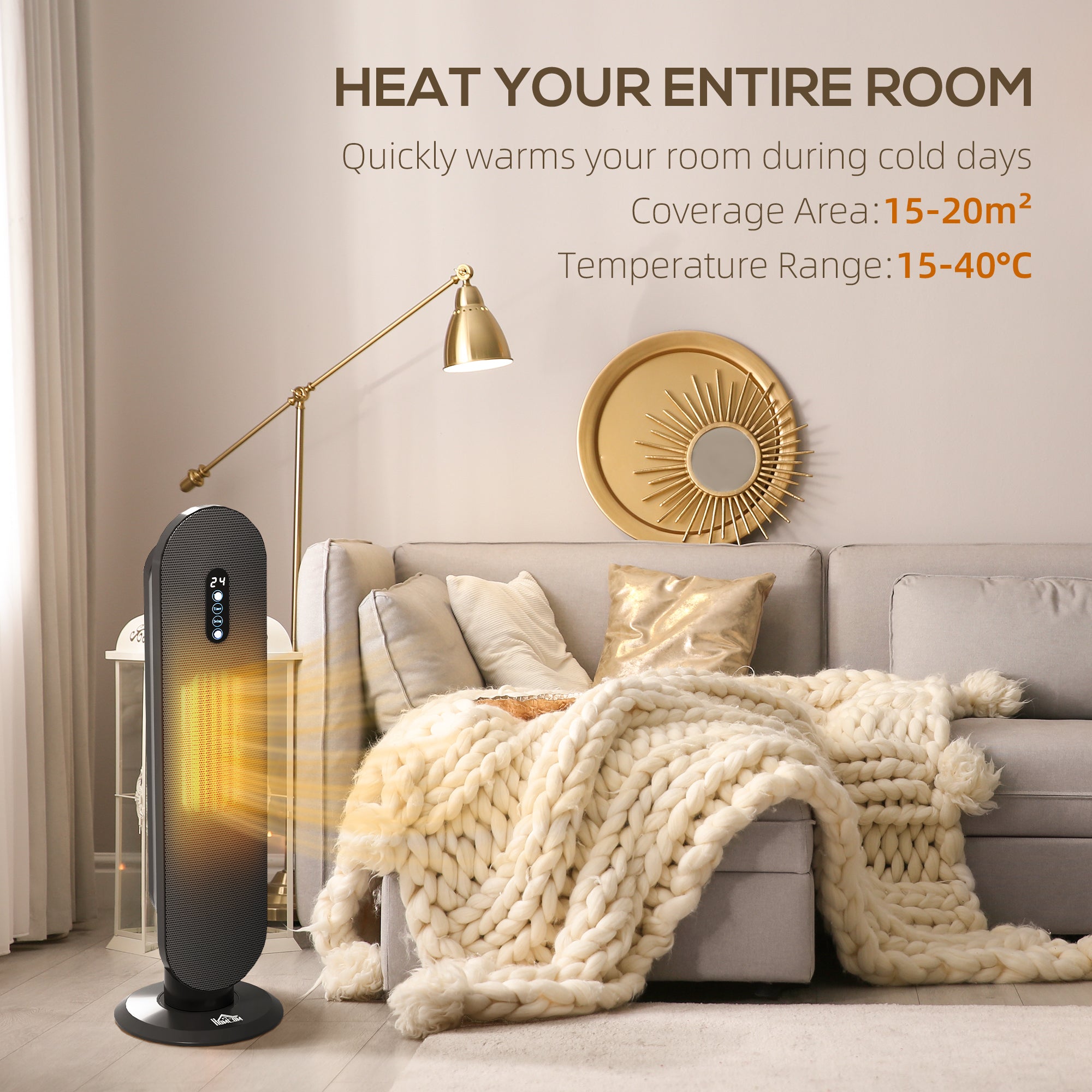HOMCOM 45\'c2\'b0 Oscillating Ceramic Space Heater, with Remote - Black