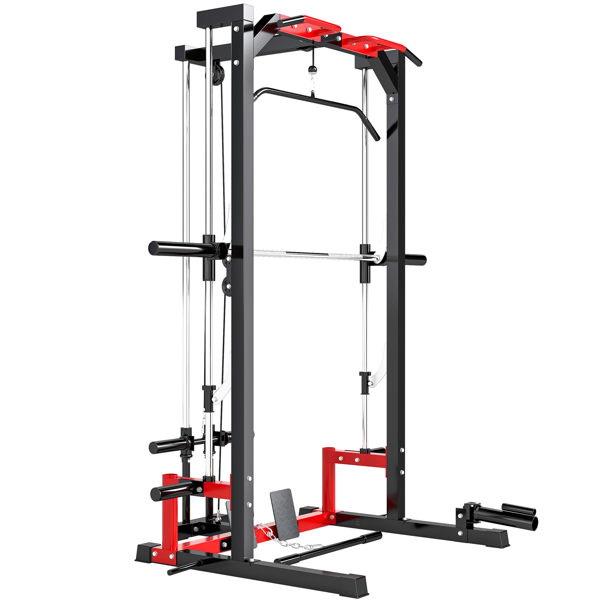 SPORTNOW Cable Crossover Machine, Multi-Function Power Rack with Pull Up Bar, Lat Pull Down System, Squat Rack, Barbell Bar 