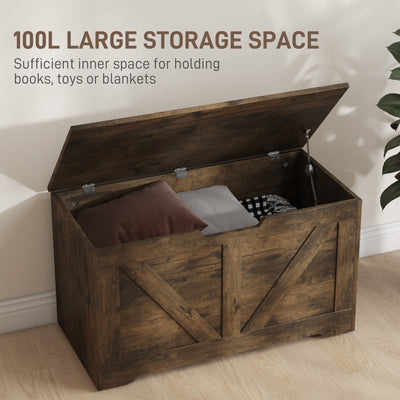 HOMCOM 100L Home Storage Box, with Safety Hinges - Rustic Brown 