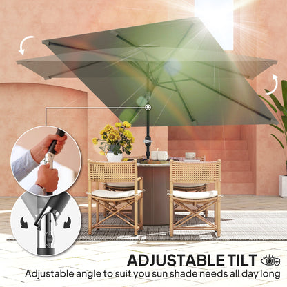 Outsunny 3x2m Patio Parasol Garden Umbrellas Canopy with Aluminium Tilt Crank Rectangular Sun Shade Steel, Light Grey 