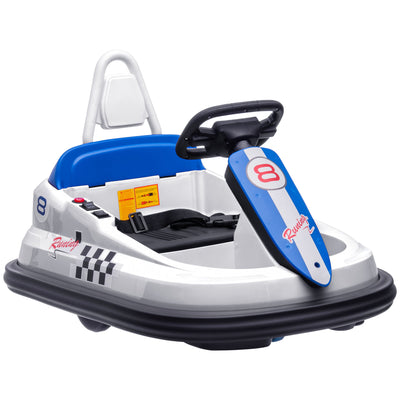 HOMCOM 6V Electric Kids Bumper Car, 6V Spin Waltz Car, with Music, Horn, Lights - White 