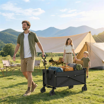 Outsunny 81L Festival Trolley on Wheels, Compact Garden Folding Trolley Cart with Adjustable Handle 80L Black 