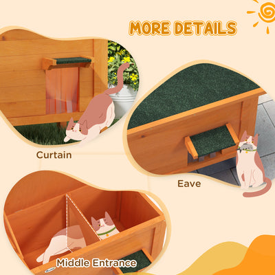 PawHut Feral Cat House, Wooden Insulated with Removable Floor, Water-Resistant Openable Roof - Orange 