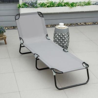 Outsunny Foldable Sun Lounger with 5-Position Adjustable Backrest, Outdoor Portable Recliner Chaise Lounge Chair with Breathable Mesh Fabric, Grey 