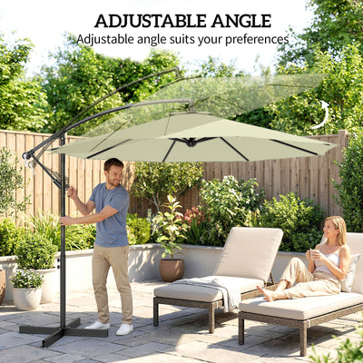 Outsunny 3m Overhanging Cantilever Parasol, with Cross Base - Beige 