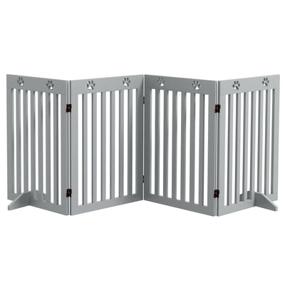 PawHut Wooden Pet Gate Foldable Freestanding Dog Safety Barrier w/ Support Feet, Grey 