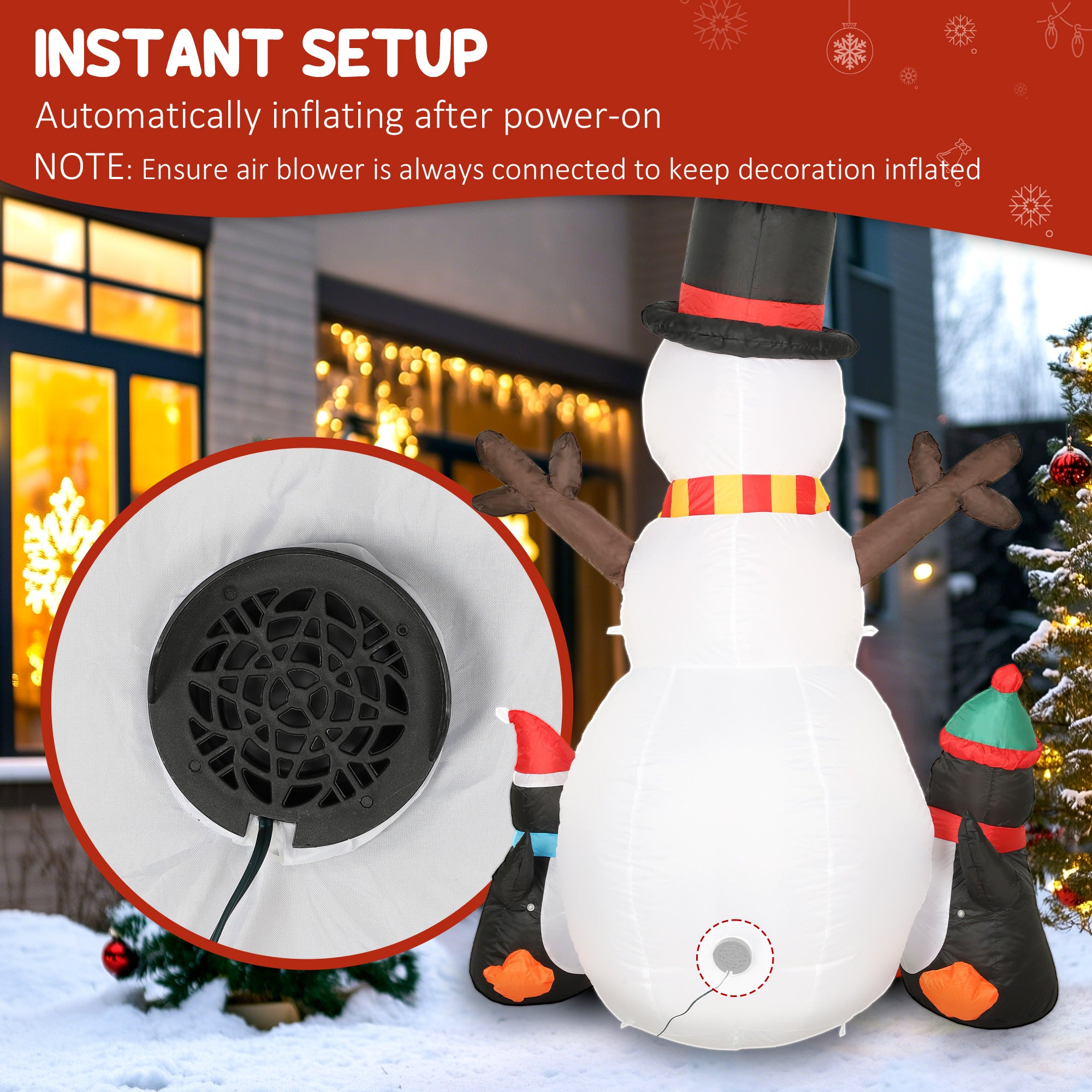 Outsunny 6FT Christmas Inflatables Snowman & Penguins with Built-in LED Lights and Flashing Projector Light, Blow Up Christmas Inflatable Decoration for Indoor Outdoor Decor, Garden 