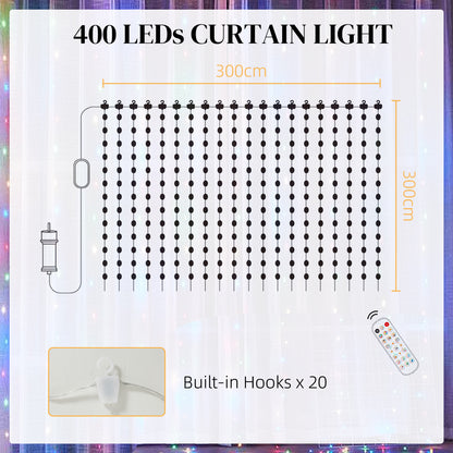 HOMCOM LED Curtain Lights, Smart Curtain Fairy Lights Plug In, Colour Changing Wall Lights with Remote, App, Dynamic DIY Hanging Window String Lights for Bedroom Living Room, 3x3(m), 400 RGBIC LED 