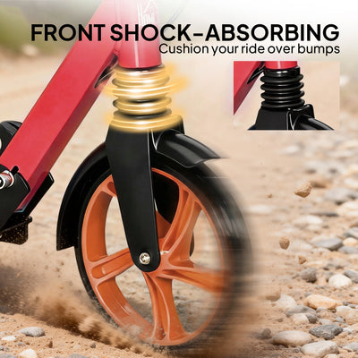HOMCOM One-click Folding Kick Scooter for 14+ w/ Adjustable Handlebar, Push Scooter with Kickstand, Dual Brake System, Red 