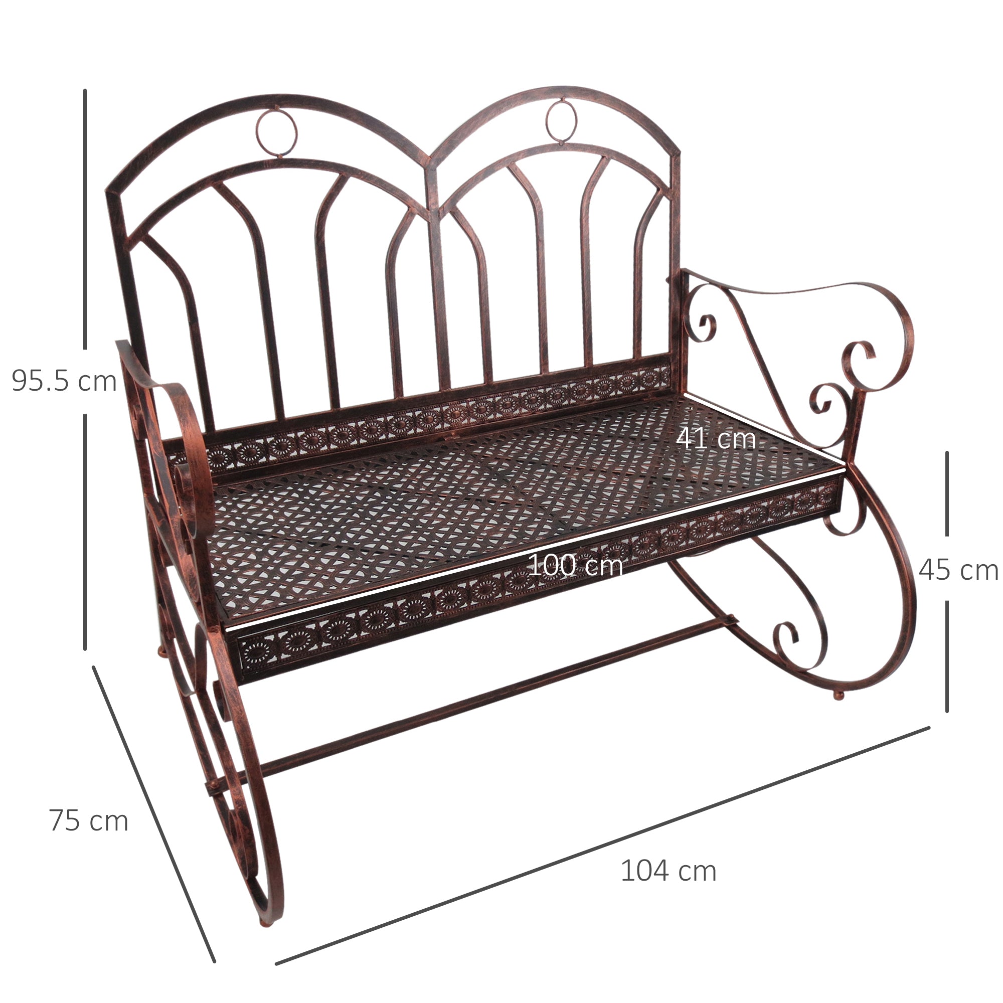 Outdoor Iron Rocking Chair-Bronze Red 