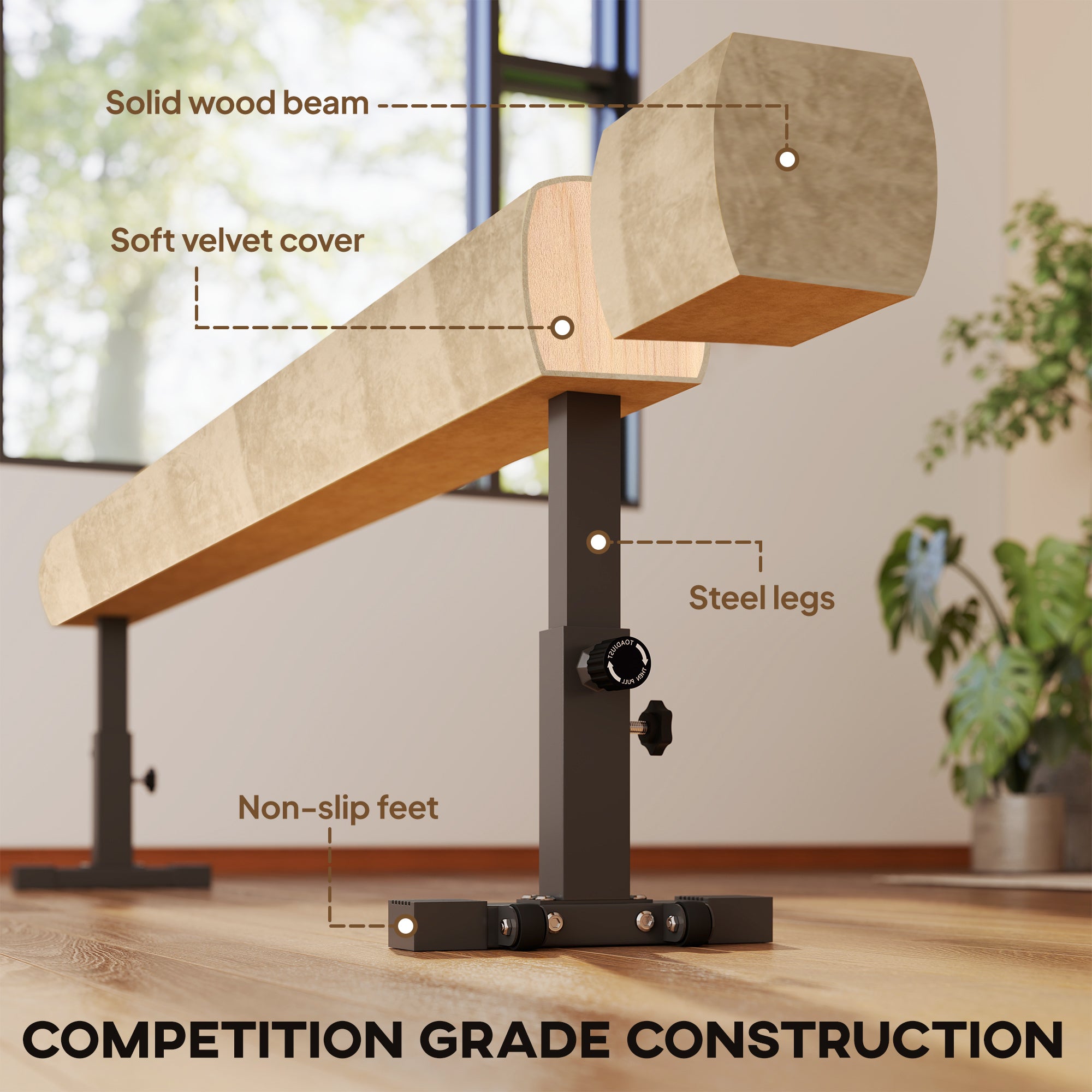 HOMCOM 7.5ft Adjustable Balance Beam, Gymnastics Beam with Wheels, Gymnastics Equipment for 6+ Years Old Training 