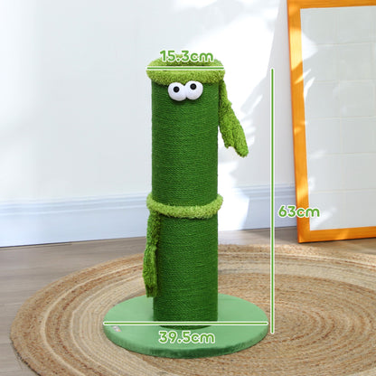 PawHut 63cm Cat Scratching Post for Indoor Cats, with Sisal Rope Cover, Large Base, Green 