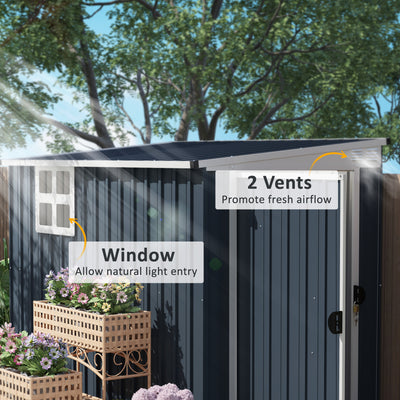 Outsunny 7.6 x 4ft Garden Metal Shed, Outdoor Storage Shed with Window, 2 Vents and Lockable Door for Garden, Patio, Dark Grey 