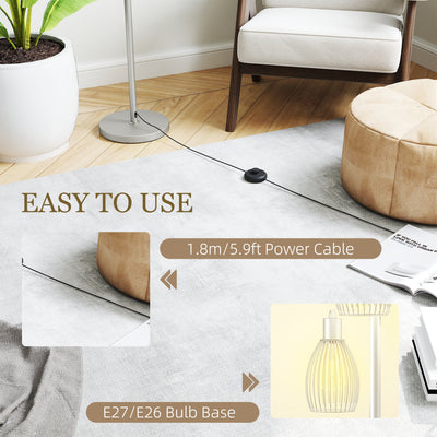 HOMCOM 3-Light Floor Lamp, 170cm Industrial Dimmable Standing Lamp with Steel Wire Cage Lampshades for Living Room, Bedroom, Dining Room, Study, Silver Tone 