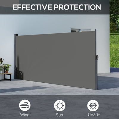 Outsunny Retractable Side Awning, Outdoor Privacy Screen for Garden, Hot Tub, Balcony, Terrace, Pool, 400 x 160cm, Dark Grey 