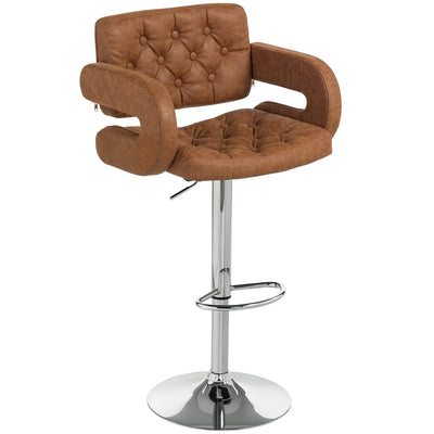 HOMCOM PU Leather Upholstered Swivel Bar Stool, Height Adjustable with Back, Armrest, Footrest, Brown 