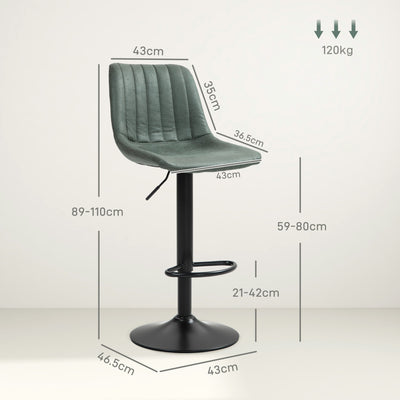 HOMCOM Set of Two Retro Tub Bar Stools - Green 