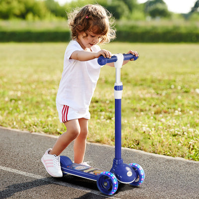 AIYAPLAY Kids 3 Wheel Scooter for 2-6 Years Old w/ Adjustable Height, LED Light, TPE Handlebar, Blue 