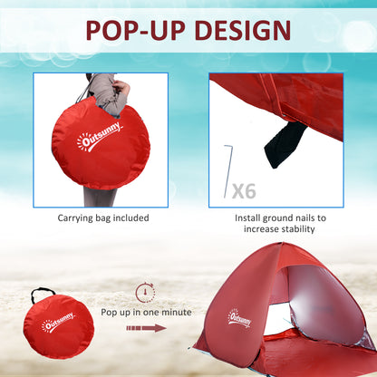 Outsunny Pop-up Portable Beach Tent-Red 