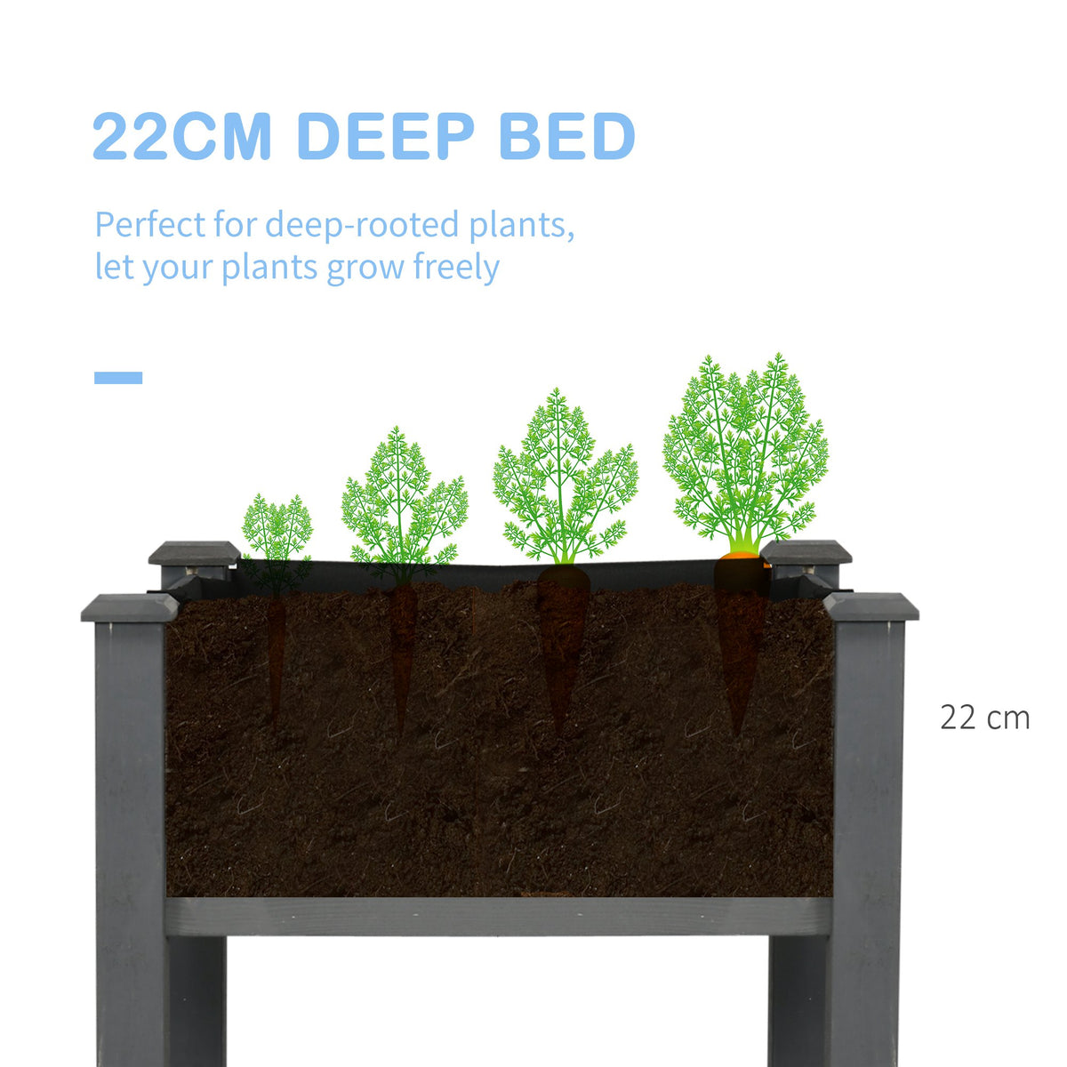 Outsunny Raised Bed for Garden, Wooden Elevated Planter Box with Bed Liner, for Flower Vegetable Herb, Dark Grey 