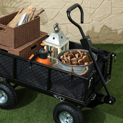 Outsunny 114L Steel Frame Garden Cart Trolley - Black 