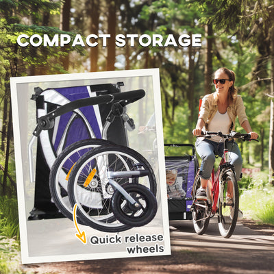 HOMCOM Baby Bike Trailer with 5 Point Harness, Steel Frame, Reflectors, Safety Flag, Hitch Coupler, Purple 