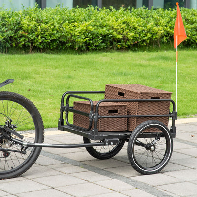 HOMCOM Steel Bike Trailer with Triple Safety, Wagon Bicycle Trailer with Suspension, 2 Wheels Outdoor Storage Carrier, Black 