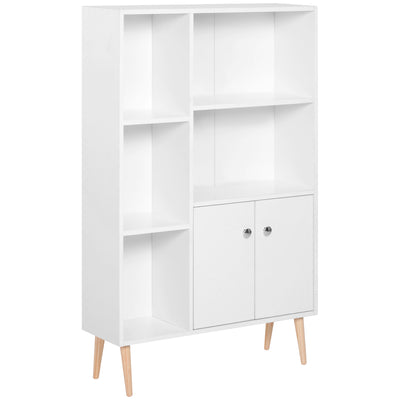 HOMCOM Sideboard Storage Cabinet Cupboard, Open Bookcase with 2 Doors 5 Compartments Wooden Modern Style for Living Room Bedroom Kitchen 80 x 23 x 123 cm, White 