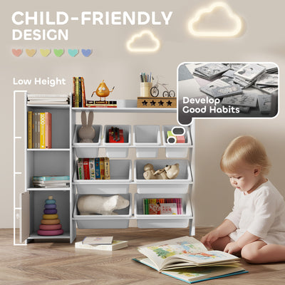 AIYAPLAY Toy Storage Unit with 8 Removable Bins, Storage Shelves, Cabinet, White 